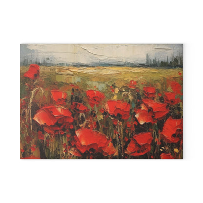 Abstract Poppy Fields: Glass Cutting Board