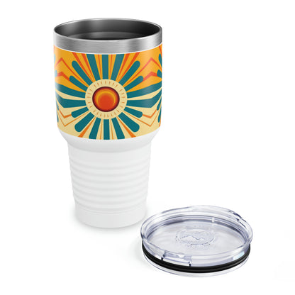 Midcentury Sunburst: Ringneck Tumbler with Radiant Sunbeam Design