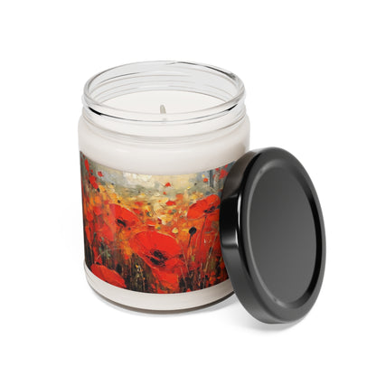 Whimsical Poppy Art on Scented Soy Candle