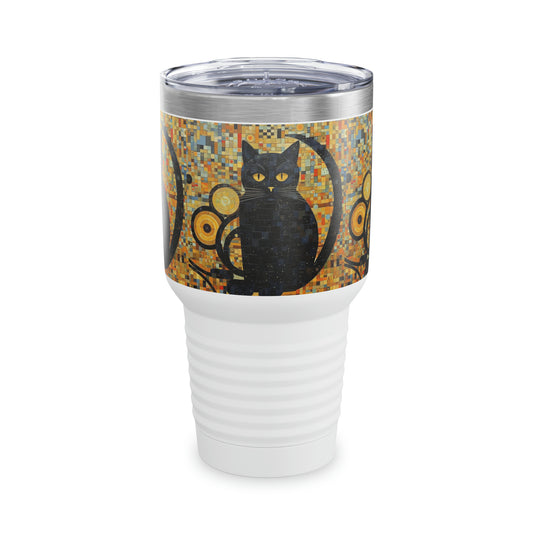 Gilded Feline Elegance: Ringneck Tumbler Unleashing the Artistic Splendor of Gustav Klimt's Cats