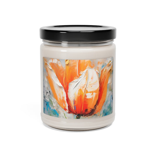 Scented Soy Candle with Vibrant Orange Tulip: Embrace the Beauty of Nature