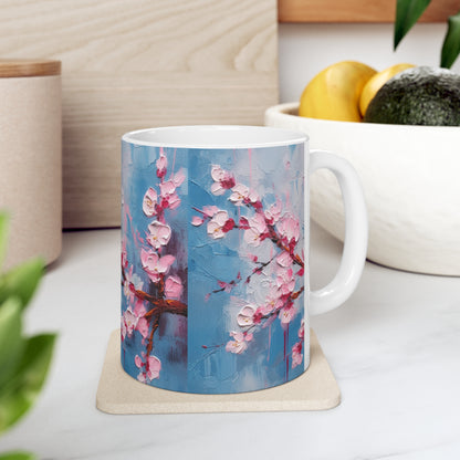 Ceramic Mug with Abstract Cherry Blossom Drawing: Embrace the Serenity