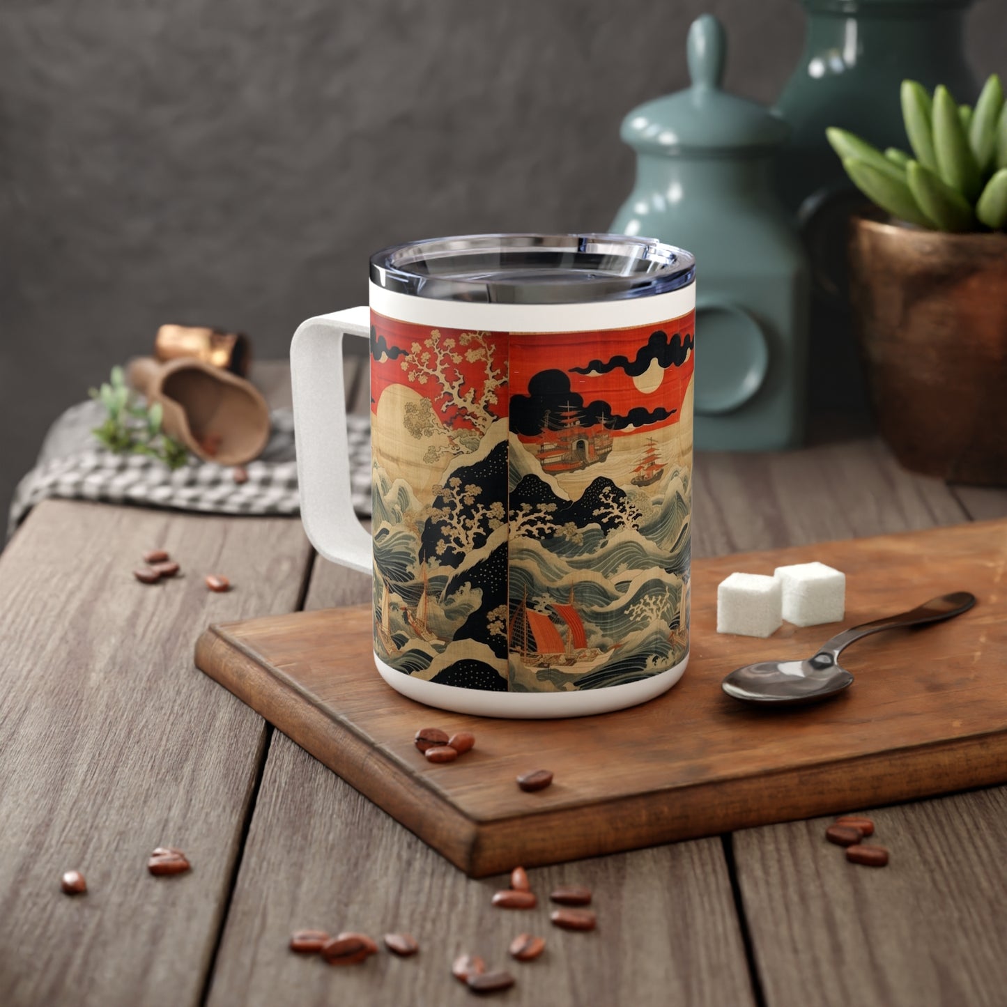 Polychrome Tapestry Elegance: Japanese Tapestry Insulated Coffee Mug