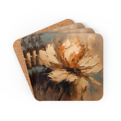 Artistic Fusion: Corkwood Coaster Set Infused with Tan Hua-Inspired Abstract Art