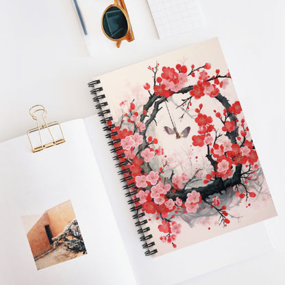 Cherry Blossom Delight: Spiral Notebook Adorned with Intricate Flower Drawings and Artistry