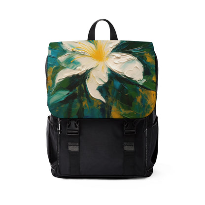 Floral Symphony: Unisex Casual Shoulder Backpack featuring an Abstract Oil Painting of Jasmine