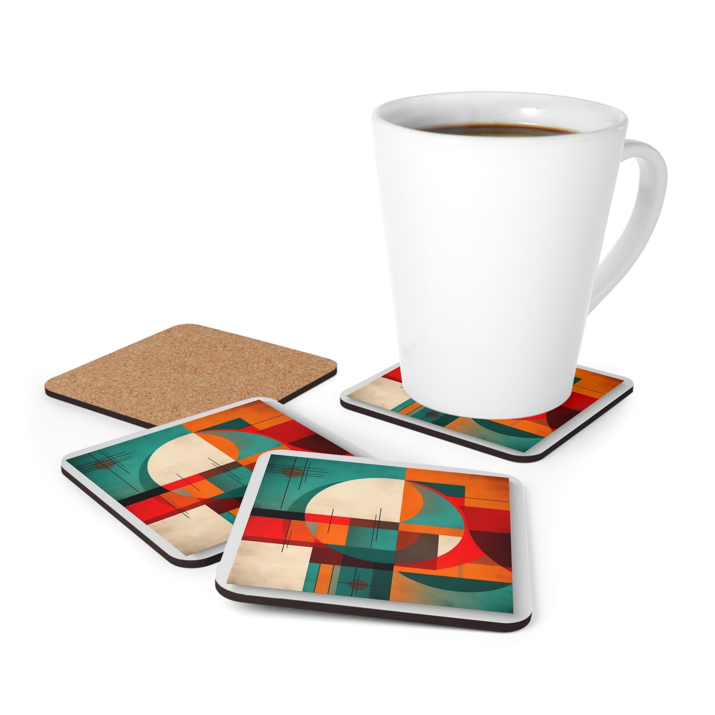 Modern Abstract Geometry: Corkwood Coaster Set for Artistic Expressions