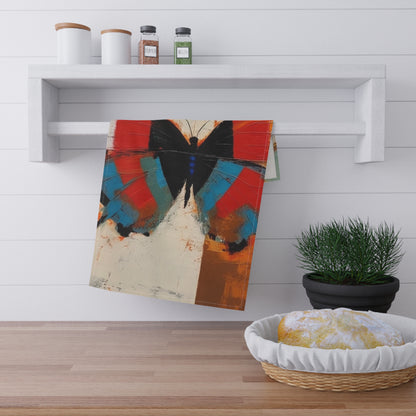 Bauhaus-Inspired Butterfly Symphony: Kitchen Towel with Vibrant Colors and Intricate Details