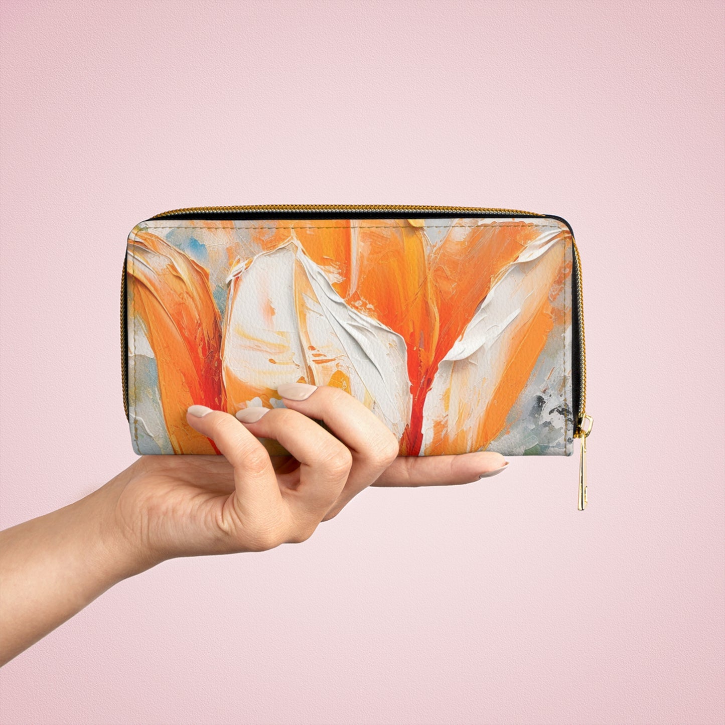 Zipper Wallet with Vibrant Orange Tulip: Embrace the Beauty of Nature