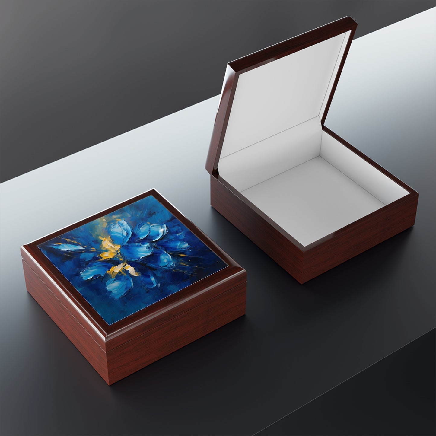 Abstract Wallpaper Jewelry Box: Immersive Floral Beauty with Blue Orchid Motif