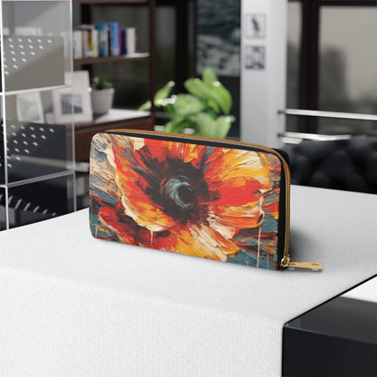 Poppy Symphony: Zipper Wallet with Abstract Floral Artwork