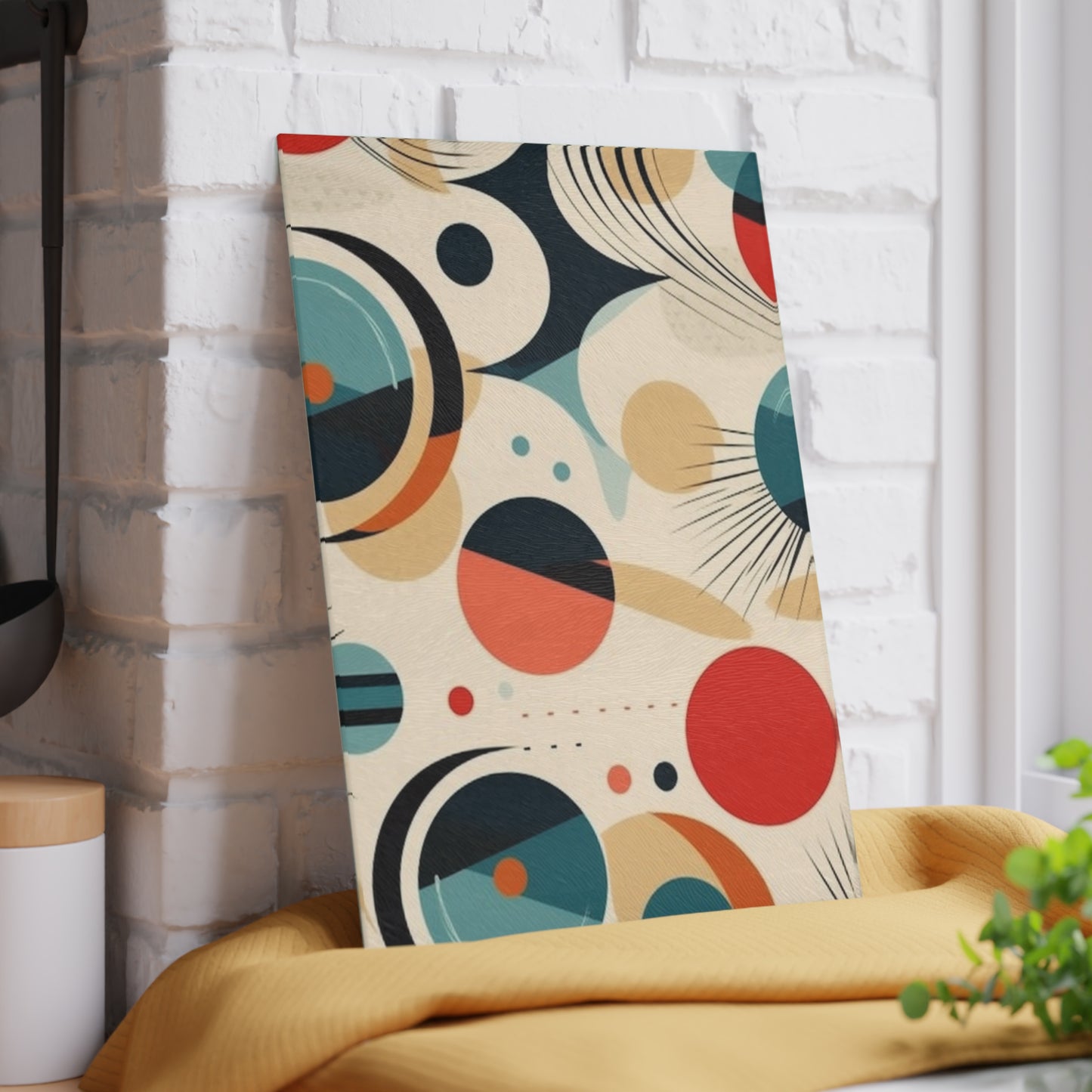 Abstract Elegance: Midcentury Modern Glass Cutting Board with Modern Abstract Art and Vintage Fashion