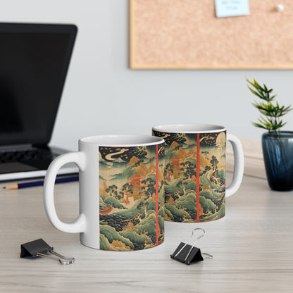 Harmony of the Elements: Japanese Tapestry-Inspired Ceramic Mug