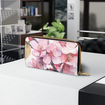 Whimsical Delight: Watercolor Cherry Blossom Tree Zipper Wallet