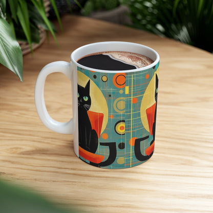 Midcentury Elegance: Retro Cat Mug for Modern Design Enthusiasts