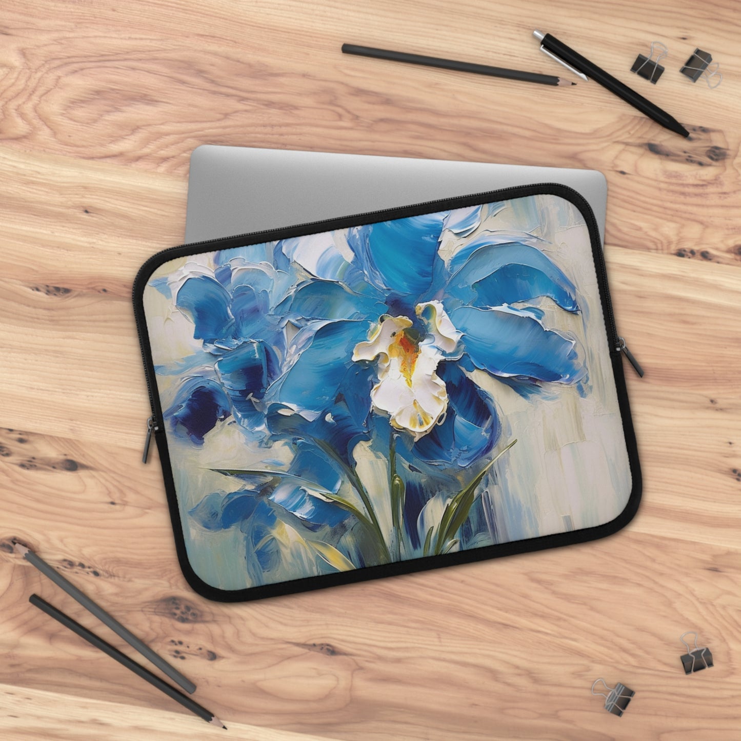 Embrace Artistic Expression with Blue Orchid Abstract Painting Laptop Sleeve