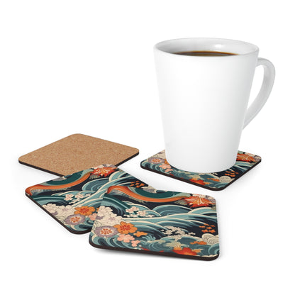 Elegant Kimono Corkwood Coaster Set: Embrace Japanese Artistry