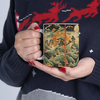 Harmony of the Elements: Japanese Tapestry-Inspired Ceramic Mug