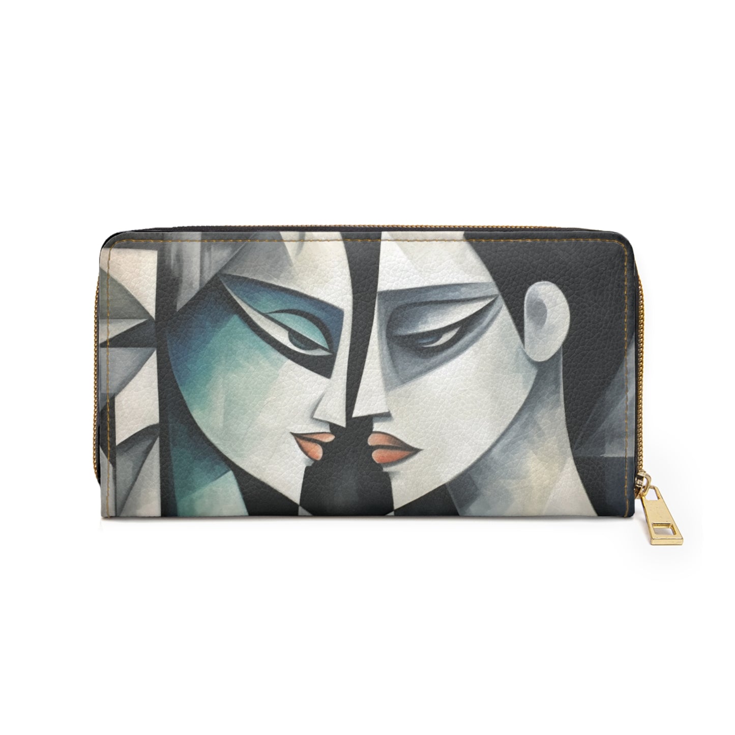 Zipper Wallet with Cubist Art: Finesse and Abstract Flair