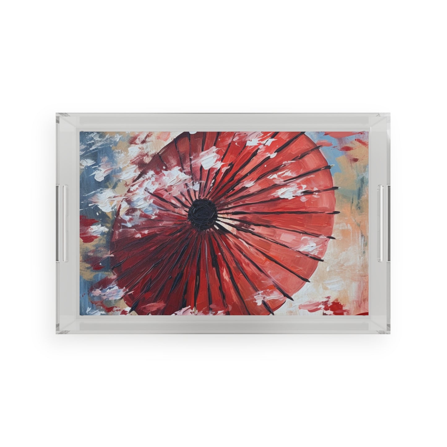 Abstract Japanese Umbrella Painting Acrylic Serving Tray: Unleashing Artistic Beauty