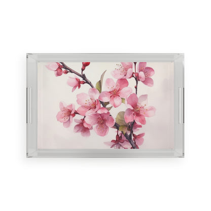 Artistic Flourish: Floral Watercolor Cherry Blossom Acrylic Serving Tray