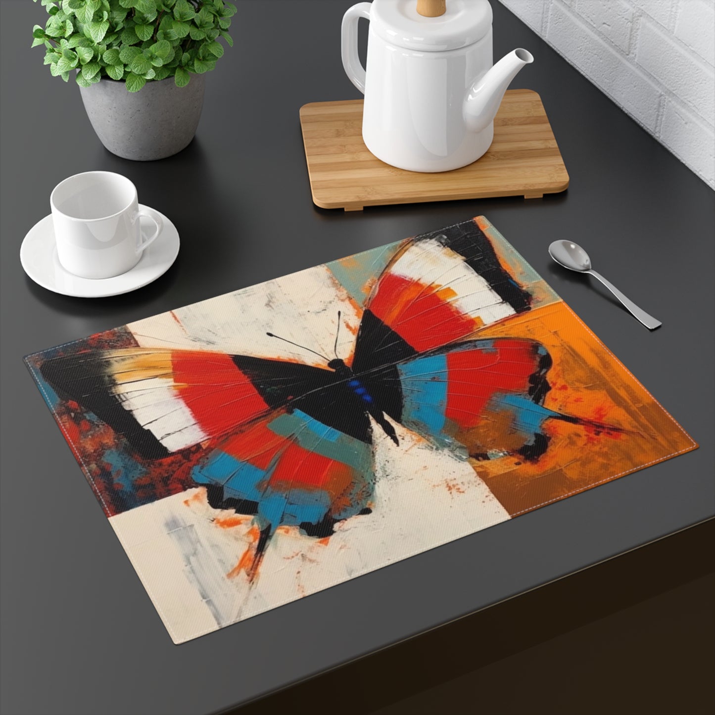 Bauhaus-Inspired Butterfly Symphony: Placemat with Vibrant Colors and Intricate Details