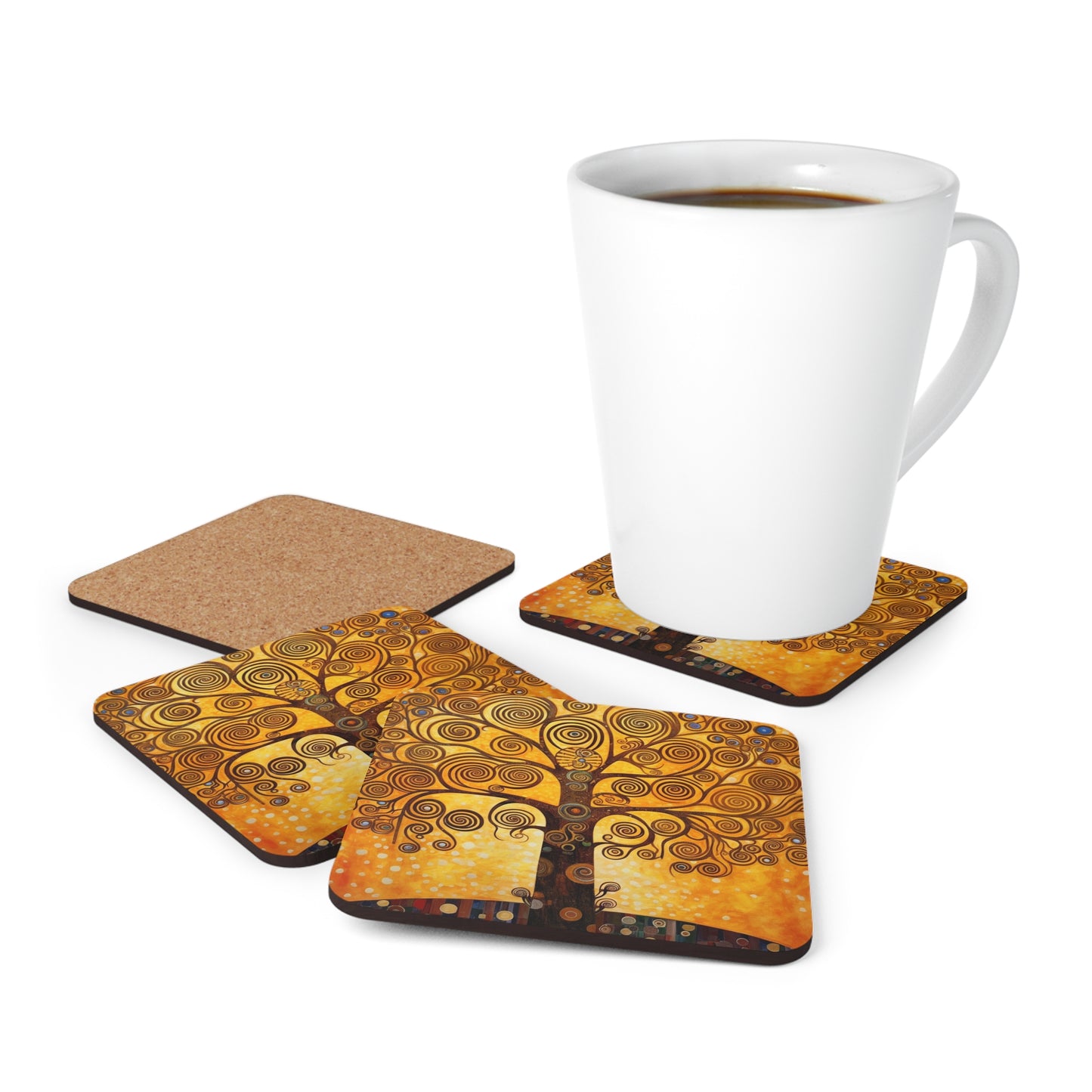 The Tree of Life Corkwood Coaster Set: A Modern Art Tribute to Gustav Klimt