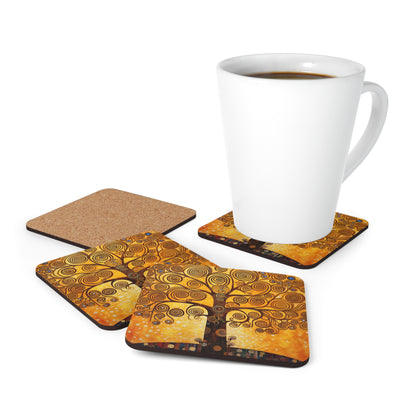 The Tree of Life Corkwood Coaster Set: A Modern Art Tribute to Gustav Klimt