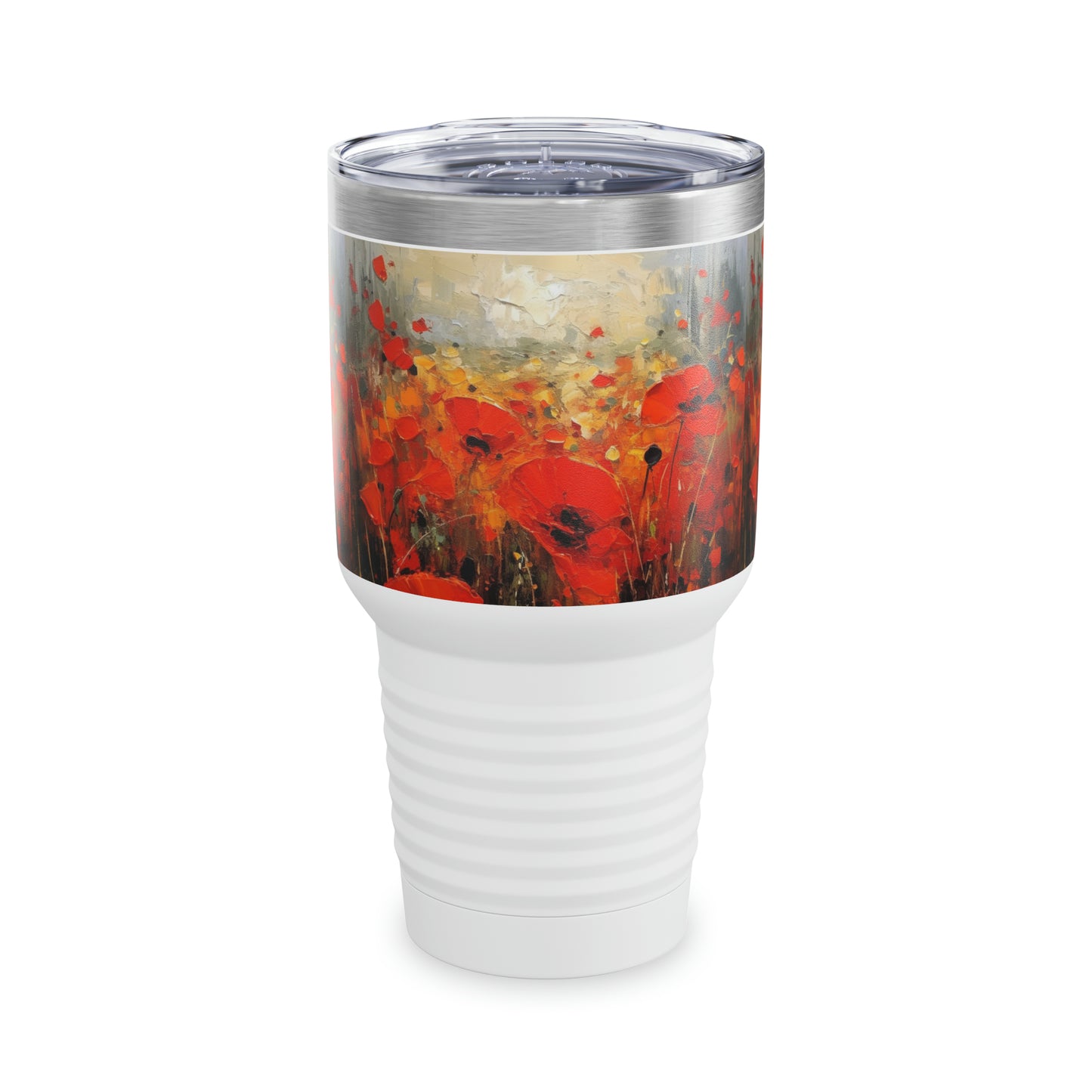 Whimsical Poppy Art on Ringneck Tumbler