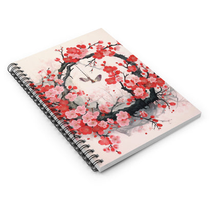 Cherry Blossom Delight: Spiral Notebook Adorned with Intricate Flower Drawings and Artistry