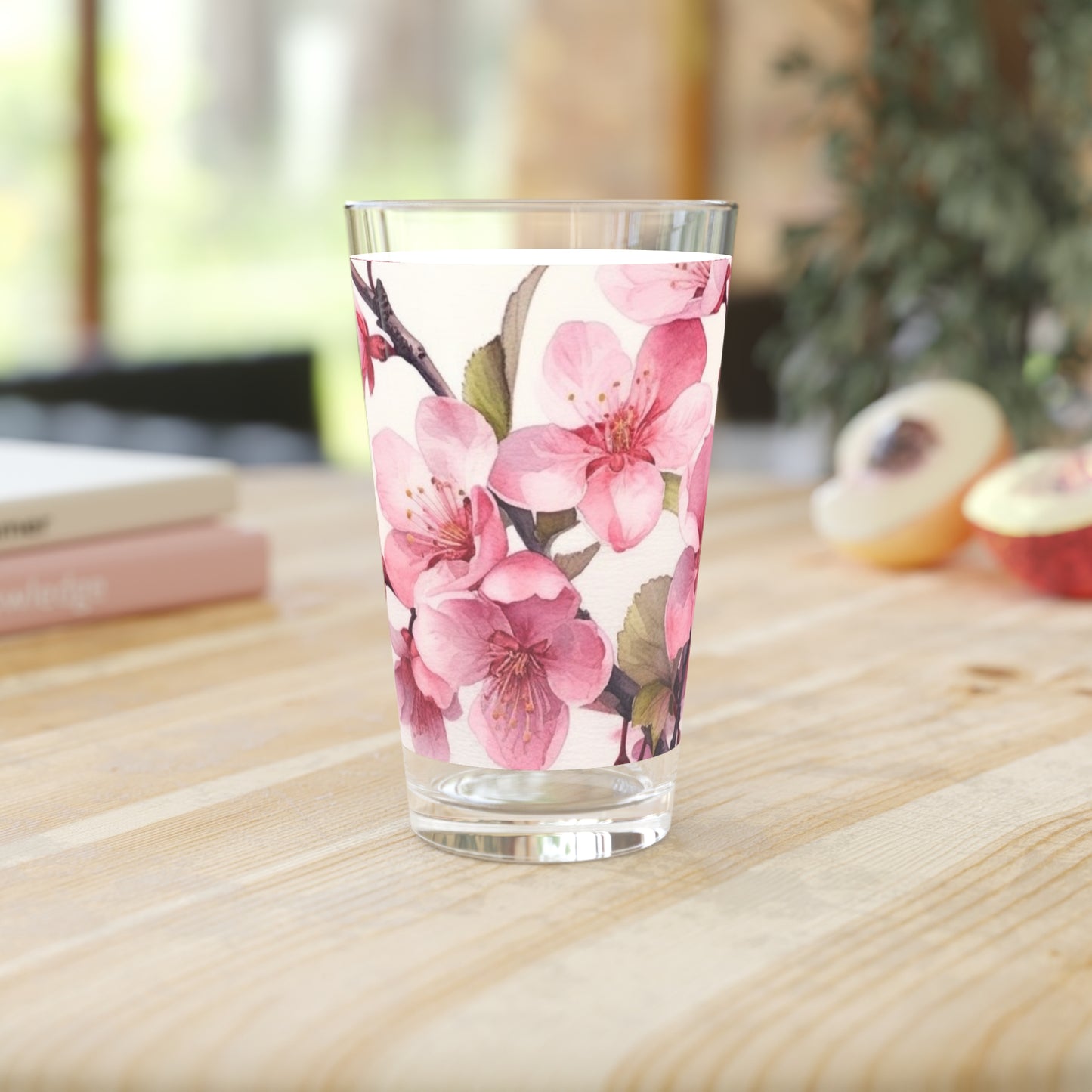 Artistic Flourish: Floral Watercolor Cherry Blossom Pint Glass