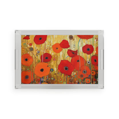 Floral Symphony: Acrylic Serving Tray showcasing Gustav Klimt's Poppies in Art Nouveau