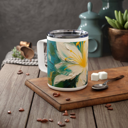 Floral Symphony: Insulated Coffee Mug featuring an Abstract Oil Painting of Jasmine