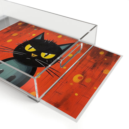 Fashionably Retro Feline: Midcentury Modern Acrylic Serving Tray with a Vintage Cat-Inspired Flair