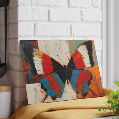 Bauhaus-Inspired Butterfly Symphony: Glass Cutting Board with Vibrant Colors and Intricate Details