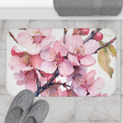 Whimsical Delight: Watercolor Cherry Blossom Tree Bathmat