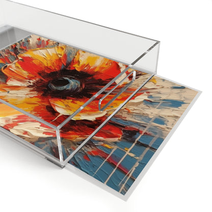 Poppy Symphony: Acrylic Serving Tray with Abstract Floral Artwork