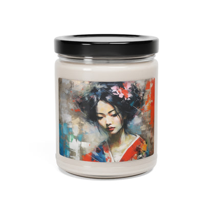 Scented Soy Candle with Geisha Art: Style with Japanese Artistic Flair