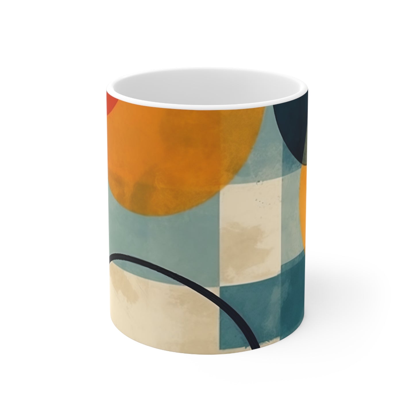 Retro Geometric Charm: Vintage Fashion-Inspired Coffee Mug with Midcentury Modern Touches