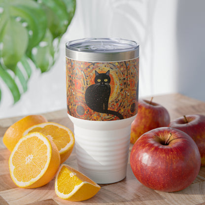 Whiskered Masterpieces: Ringneck Tumbler Celebrating the Beauty of Gustav Klimt's Inspired Feline Artistry