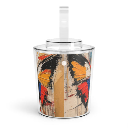 Abstract Bauhaus Design: Ice Bucket with Tongs with Butterfly-Inspired Brush Strokes