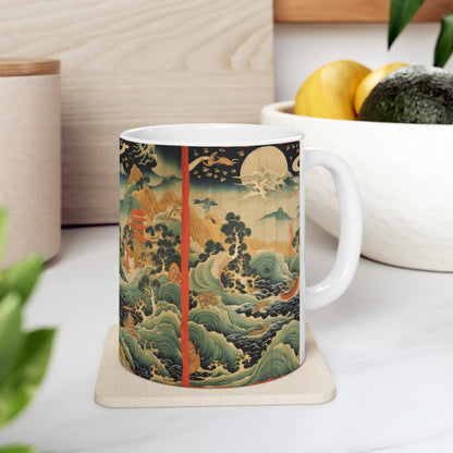 Harmony of the Elements: Japanese Tapestry-Inspired Ceramic Mug