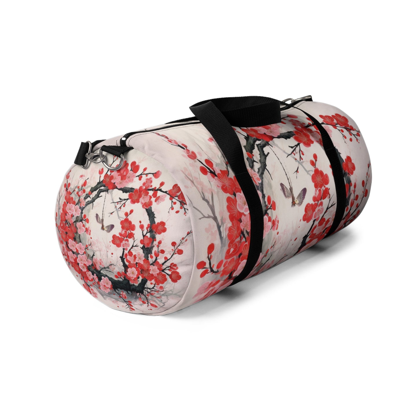 Cherry Blossom Delight: Duffel Bag Adorned with Intricate Flower Drawings and Artistry