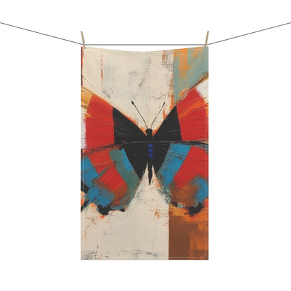 Bauhaus-Inspired Butterfly Symphony: Kitchen Towel with Vibrant Colors and Intricate Details