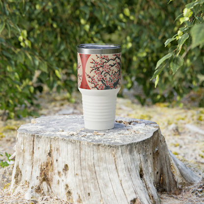 Melodic Petal Ensemble: Ringneck Tumbler Celebrating the Grace of Cherry Blossom Tree Drawings