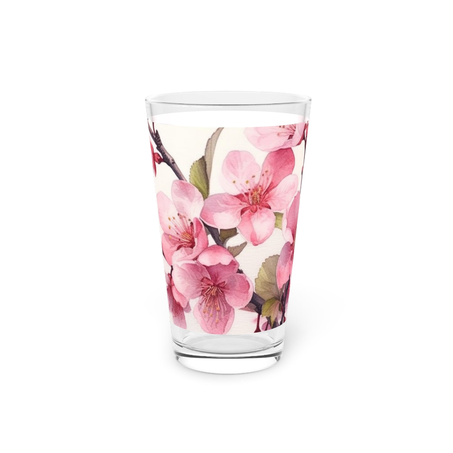 Artistic Flourish: Floral Watercolor Cherry Blossom Pint Glass