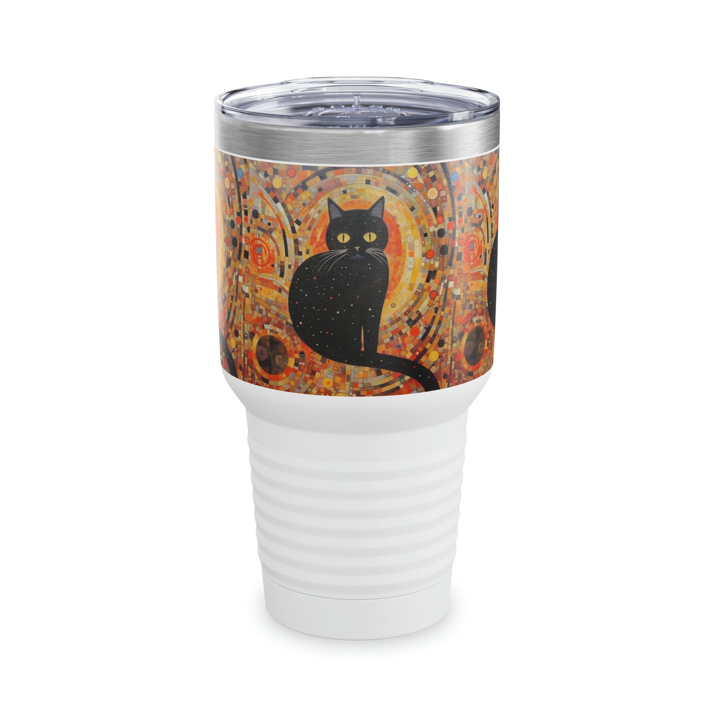 Whiskered Masterpieces: Ringneck Tumbler Celebrating the Beauty of Gustav Klimt's Inspired Feline Artistry