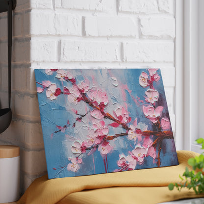 Glass Cutting Board with Abstract Cherry Blossom Drawing: Embrace the Serenity