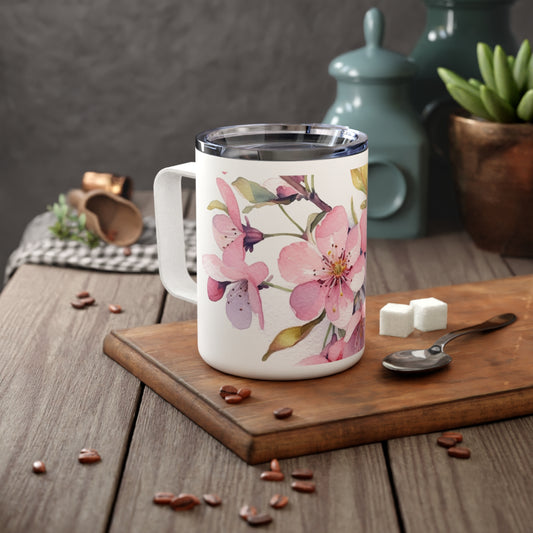 Cherry Blossom Delight: Floral Watercolor Insulated Coffee Mug
