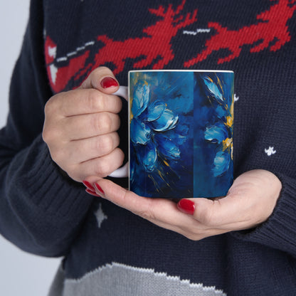 Captivating Blue Orchid Abstract Art: Ceramic Mug for Creative Souls